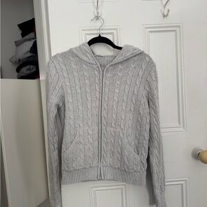 Gray Cable Knit Zip-Up Hoodie